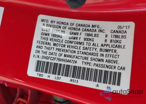 2017 Honda Civic Ex из США, поврежденный, VIN 2HGFC2F76HH544724